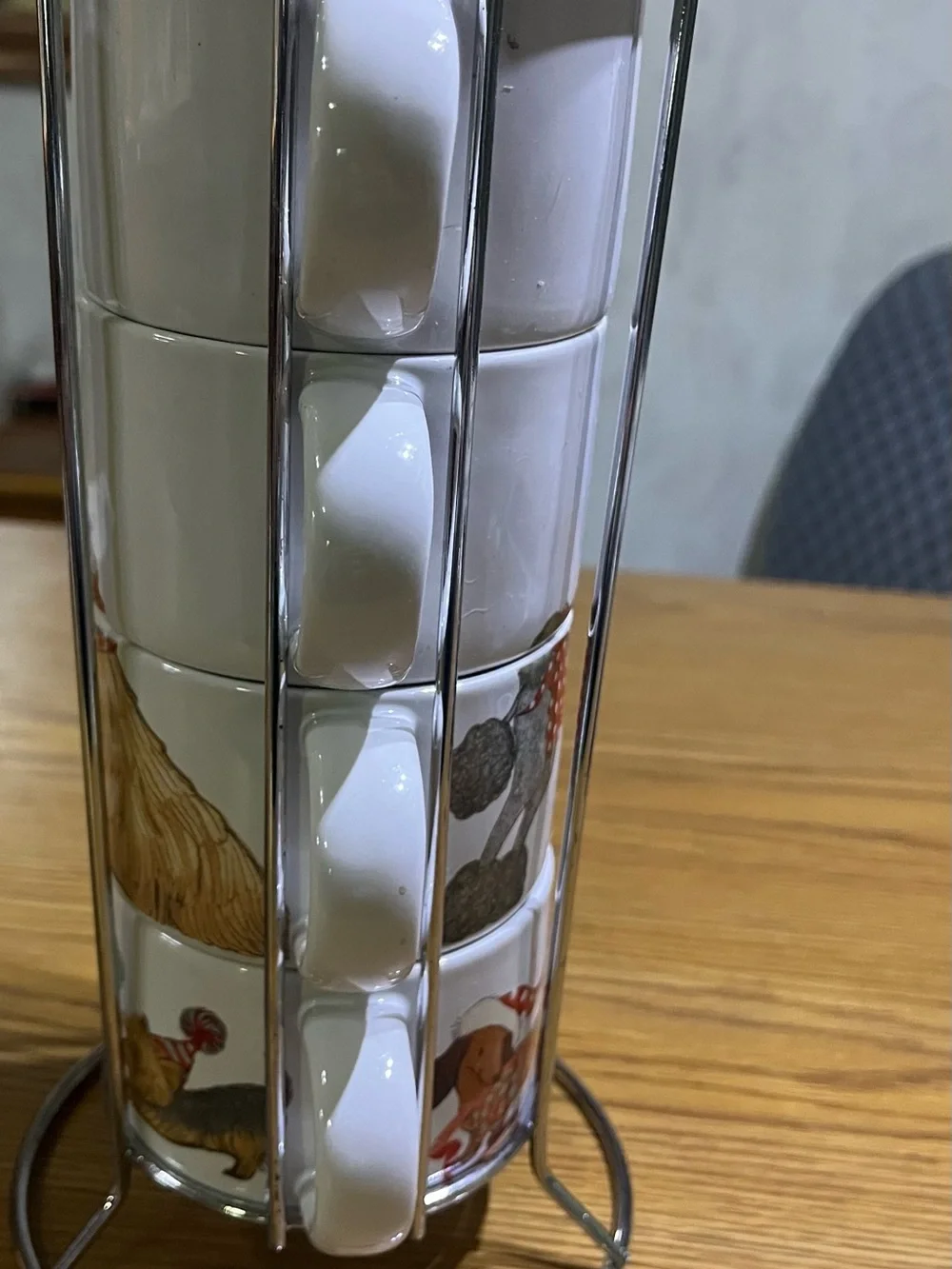 Pier 1 Imports Stackable White Christmas Morning Pups Stoneware Mug Set